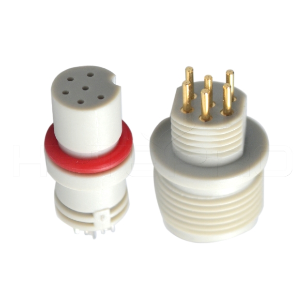 白色微型6PIN公母焊接直流防水连接器EC-006