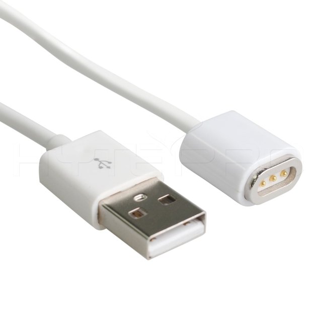 Hvidt USB-kabel han 3 pogo pin magnetisk stik M522